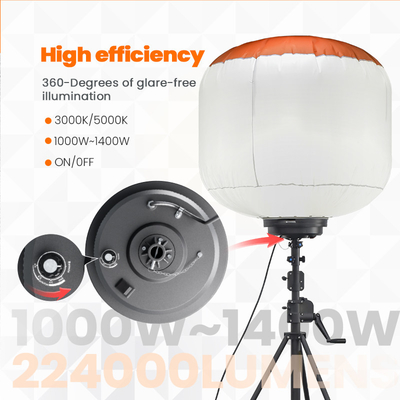 1000W İnşaat İş Alanı LED Şişirilmiş 360 Derece Balon Işığı IP65 Yüksek Lumen